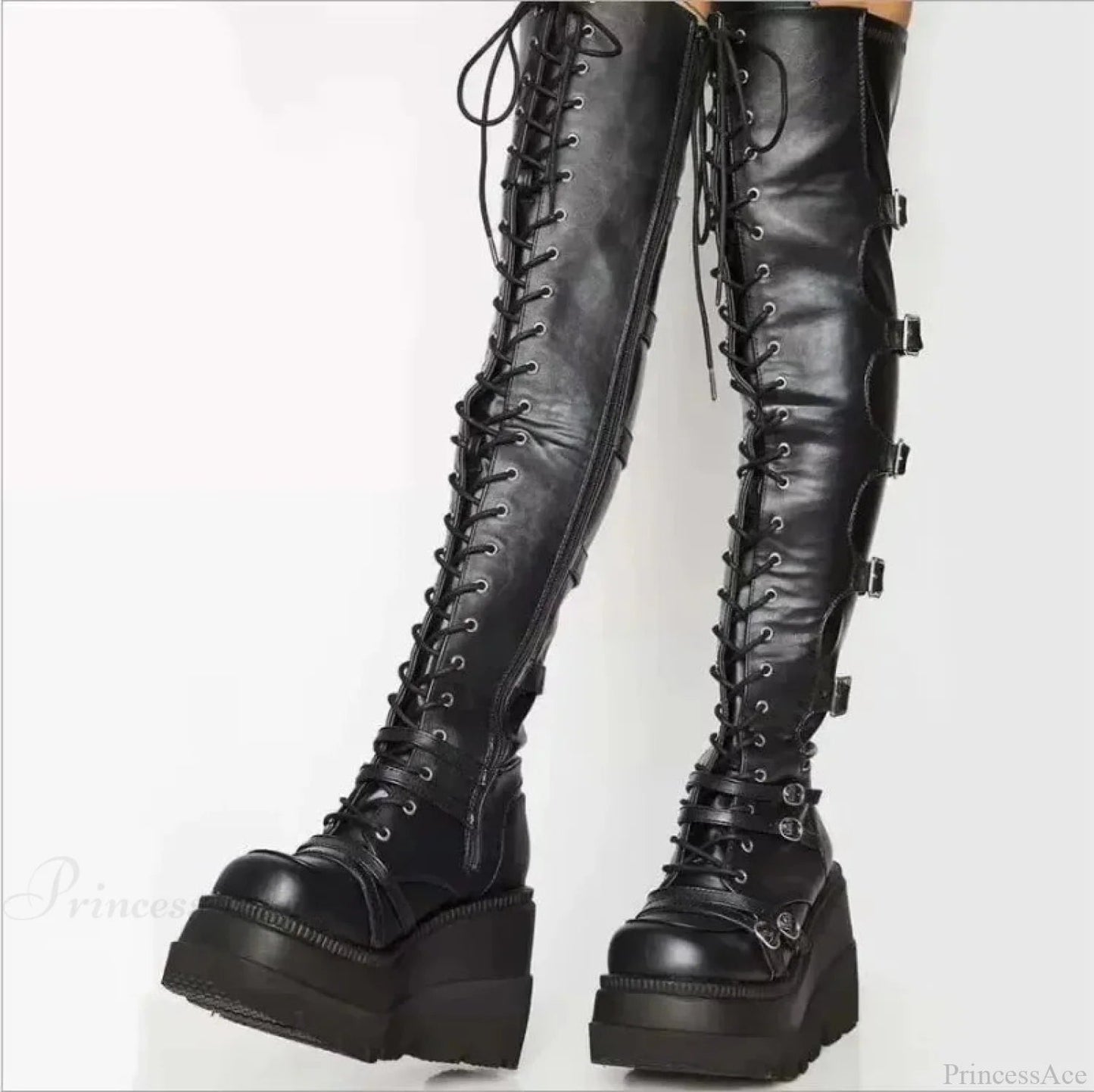 Dark Thigh Tall Platform Wedges Rebel Boot