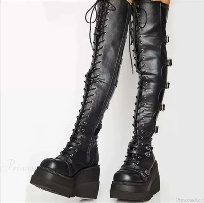 Dark Thigh Tall Platform Wedges Rebel Boot