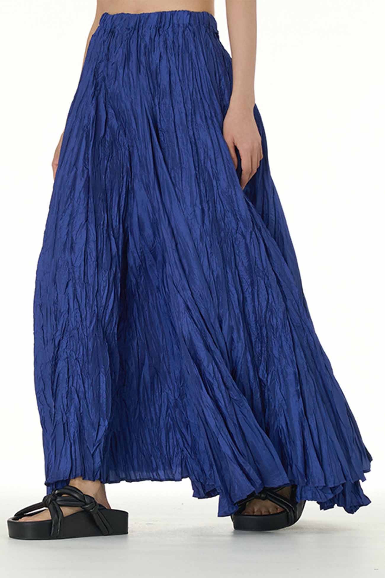 Color Pleated Midi Skirt