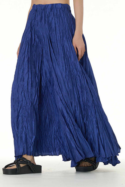 Color Pleated Midi Skirt