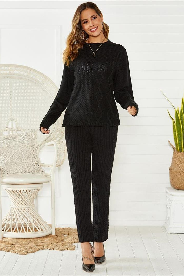 Cable Knit Wool Slim Fit Stretch Knit Pants
