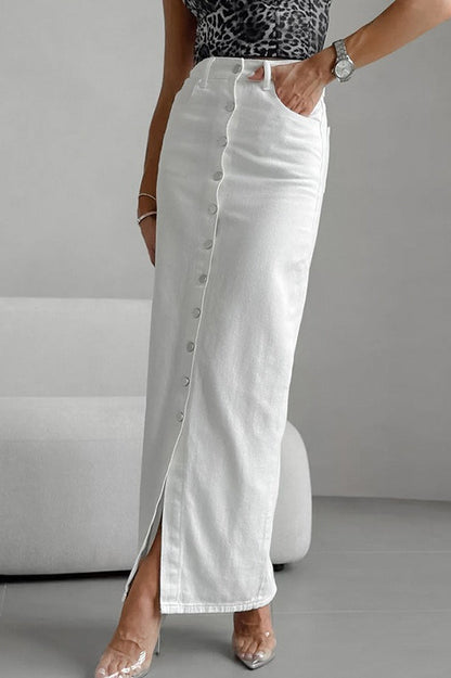 High-waist White Cargo Skirt