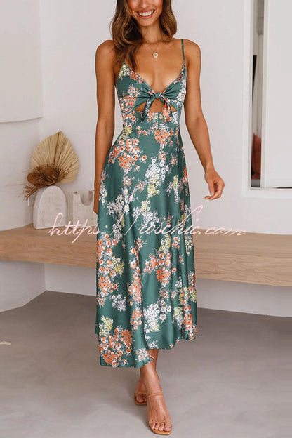 Dreamers Satin Tie Up Slit Midi Dress