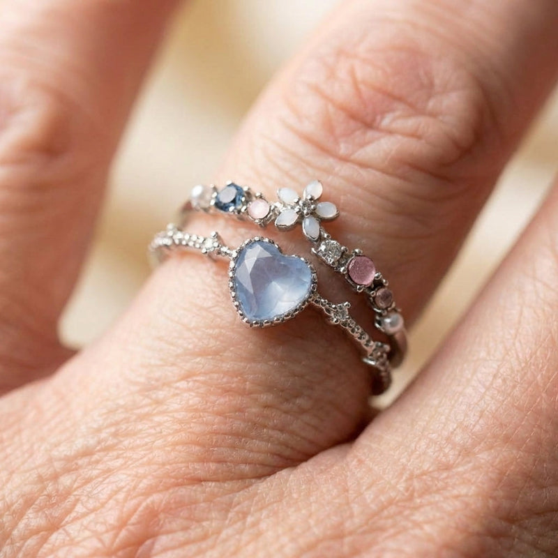 Adjustable Blue Stone Ring With Zirconia In Sterling Silver