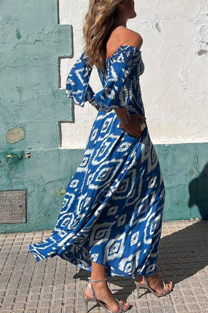 Street Vacation Style Print Off Shoulder Pocket Long Skirt