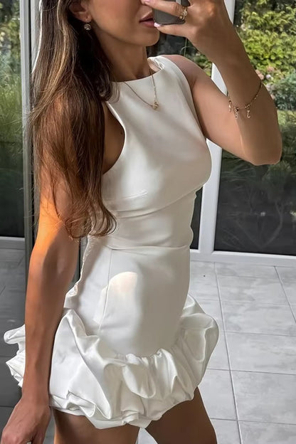 Born to Party Satin Patchwork Cloud Shape Wide Neck Mini Dress
