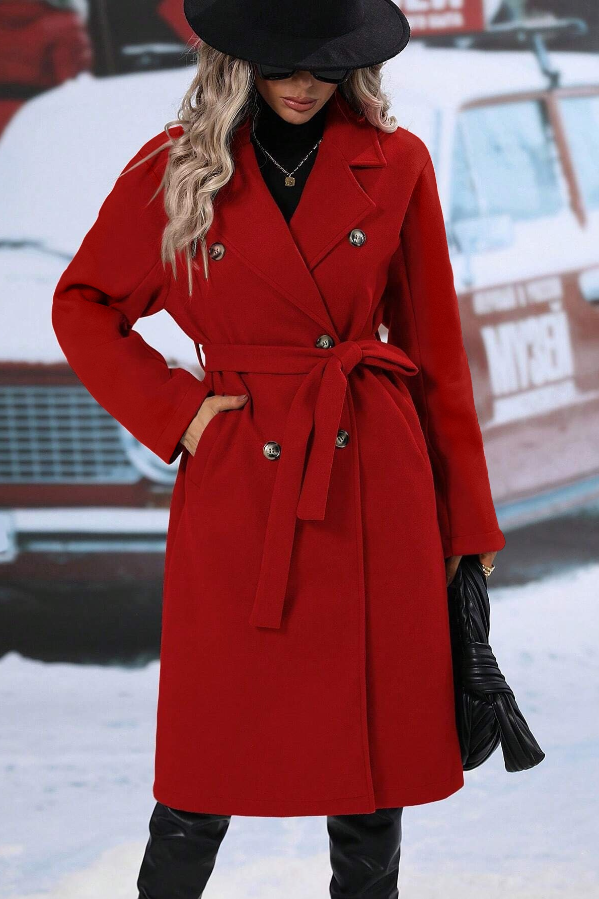 Classic Double Breasted Wool Belted Overcoat