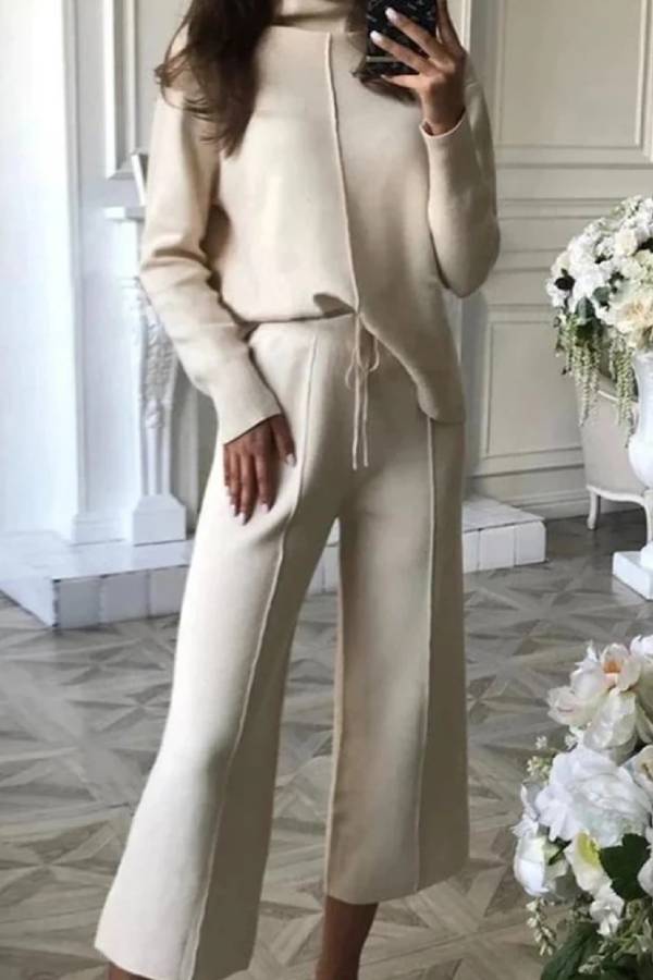 High-neck Knitted Wide-leg Pants Two-piece Suits