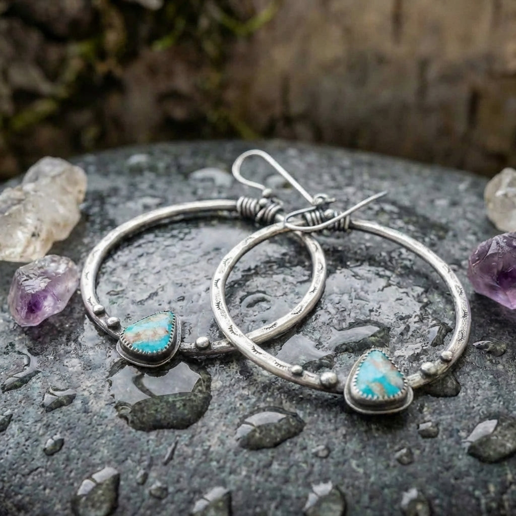 Vintage Circular Turquoise Stone Earrings
