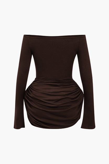 Color Y2k Ruched Off Shoulder Mini Dress