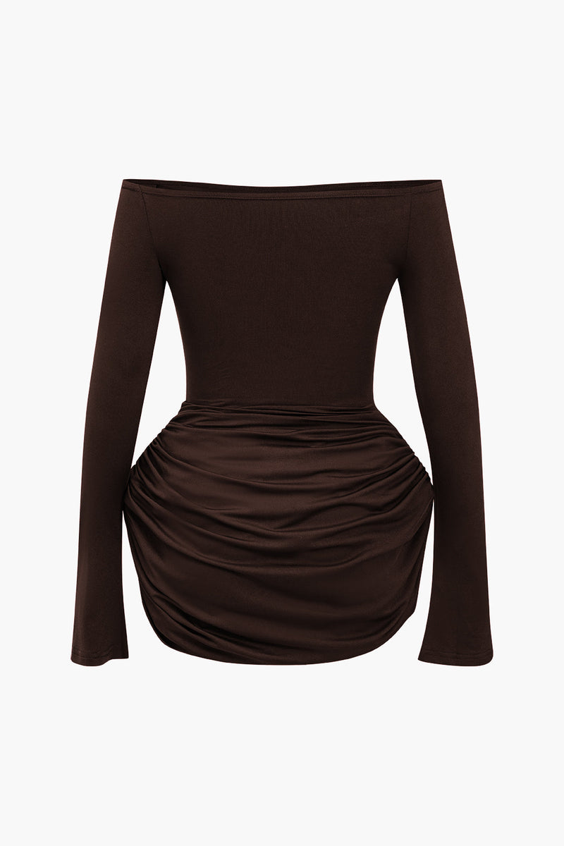 Color Y2k Ruched Off Shoulder Mini Dress