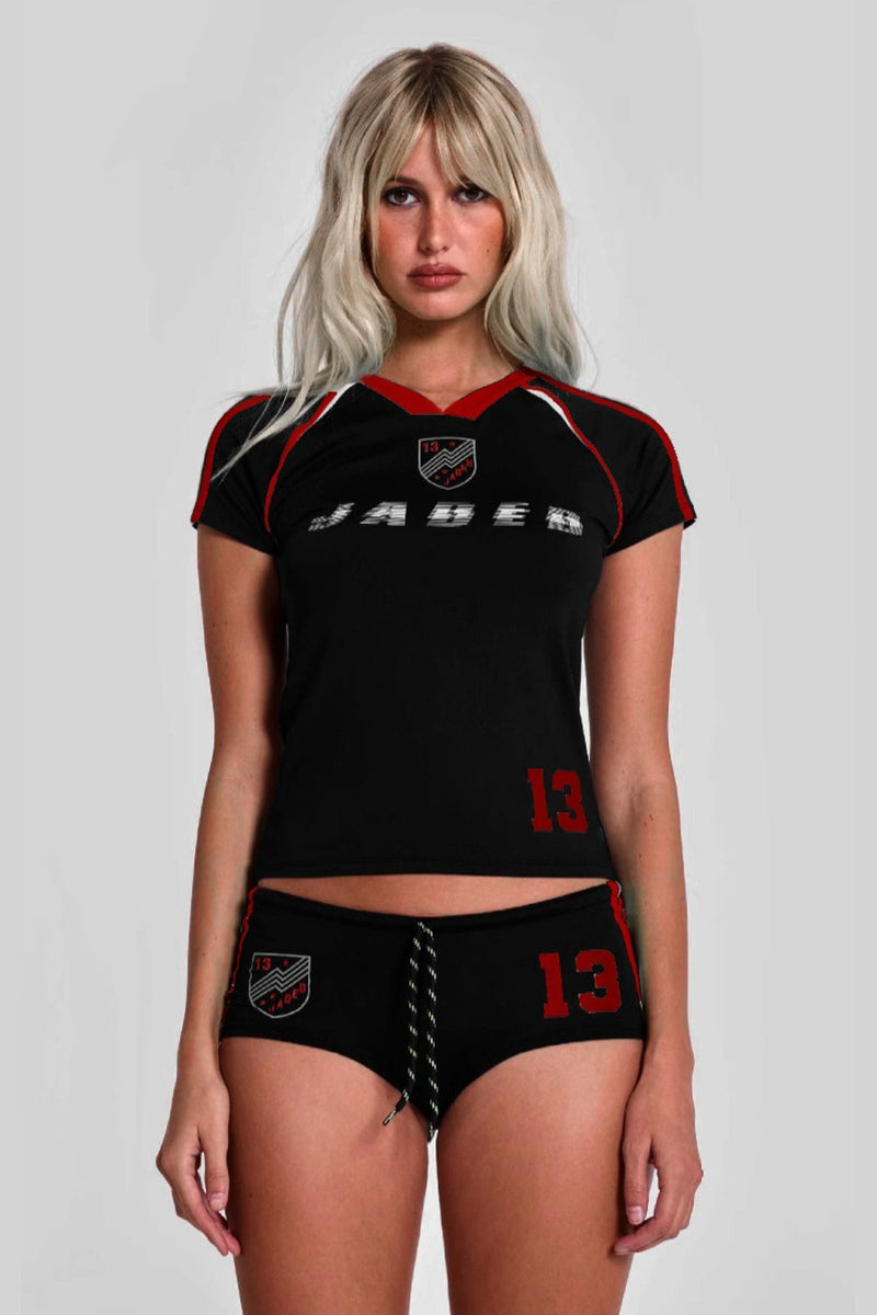 Sporty Letter Print Crop Top Shorts Set