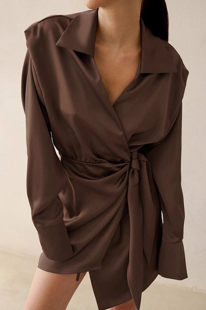 Wrap Front Long Sleeve Slim Waist Mini Dress
