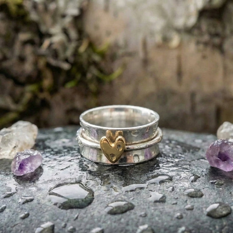 A Vintage Golden Heart Silver Ring