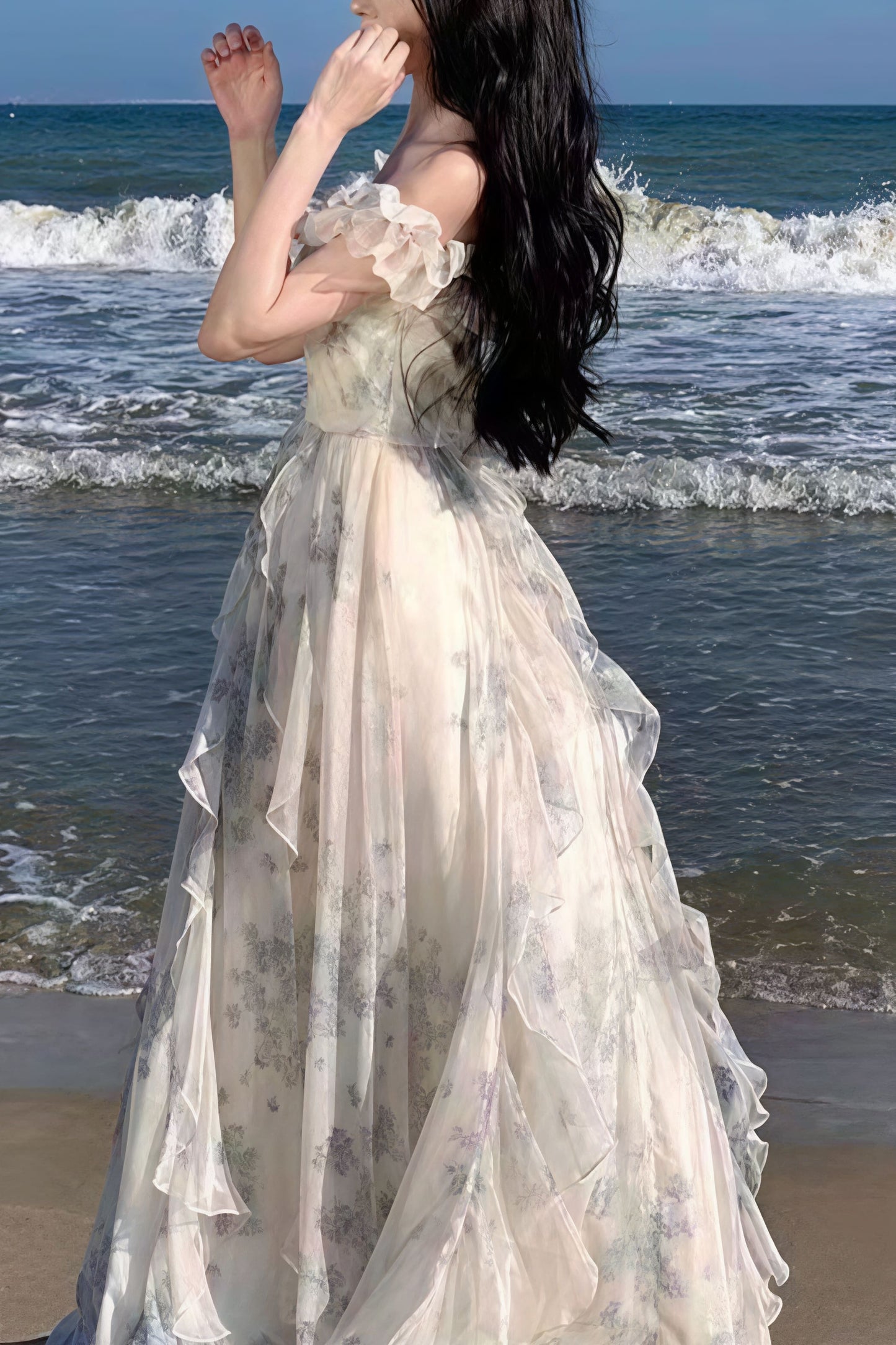 Spaghetti Strap Ruffled Flowy Maxi Dress