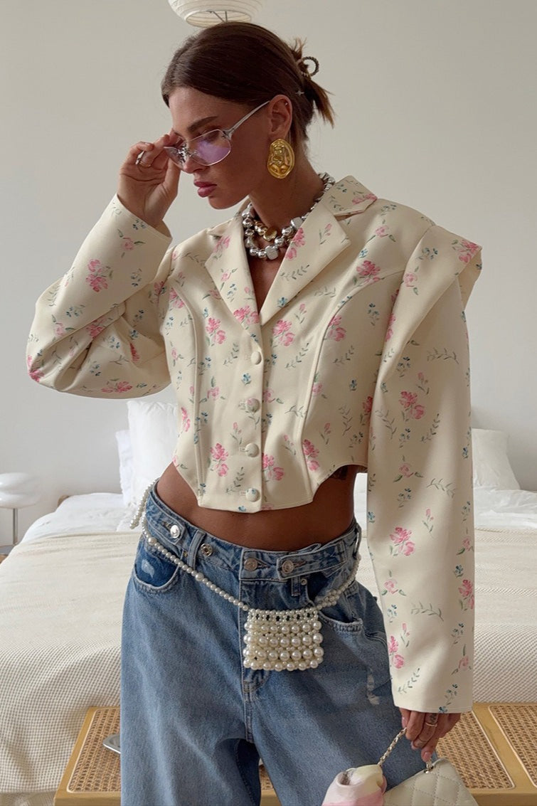 Print Long Sleeve Blazer Coat