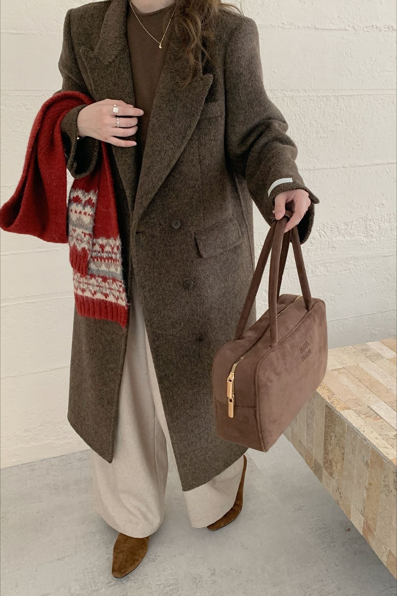 Notched Lapel Double-faced Wool Thickened Long Overcoat