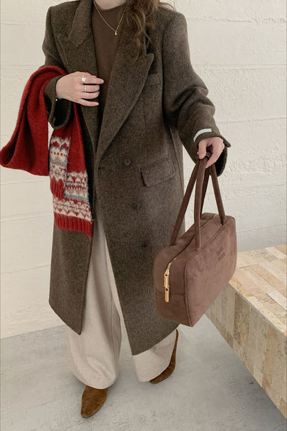 Notched Lapel Double-faced Wool Thickened Long Overcoat
