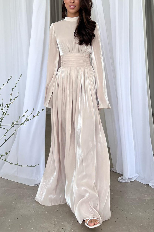 Stylish and Waist-tie Back Pleated Maxi Dress