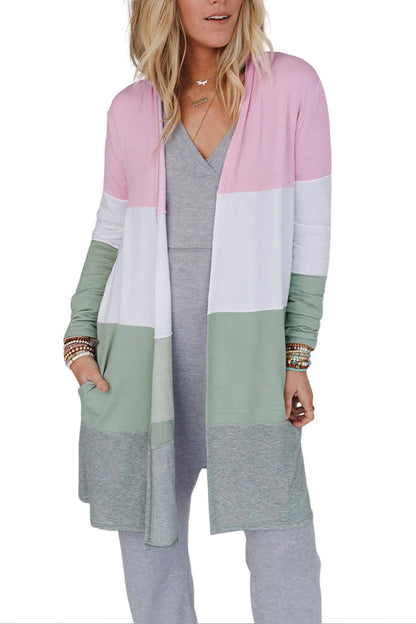 Multicolor Color Block Pocketed Duster Cardigan