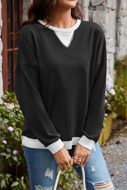 Fashionable Contrasting Color Loose Long-sleeved Sweatshirt