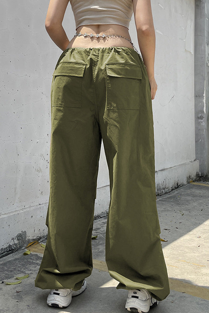 Fashionable Low-waisted Drawstring Cargo Pant