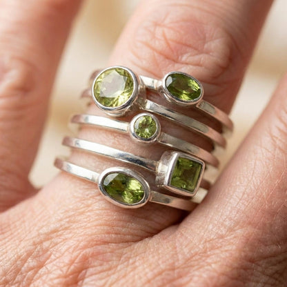 Vintage Green Glass Layered Silver Ring