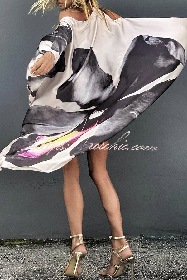 Unique Printed One Shoulder Cover Up Maxi Dress