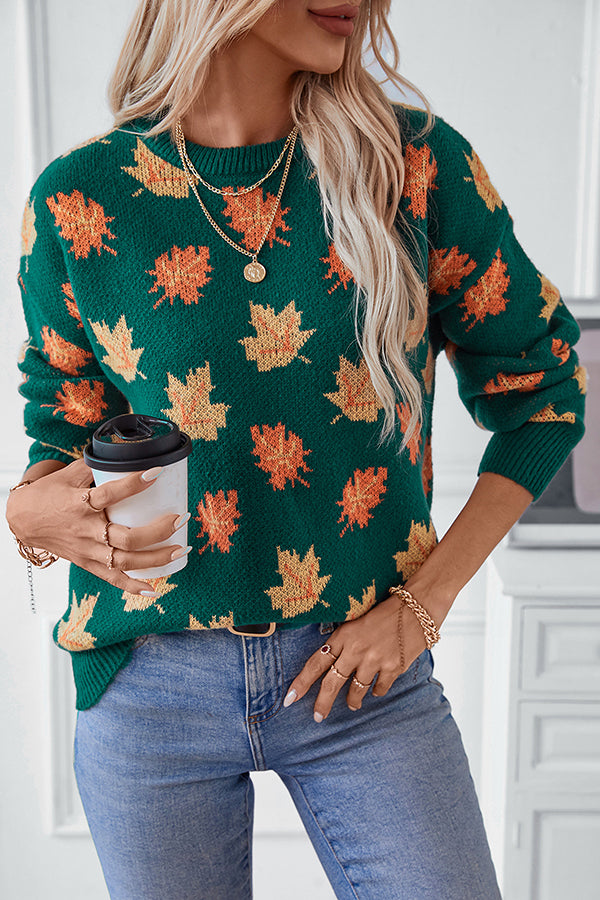 Maple Leaf Pattern Loose Knitted Sweater