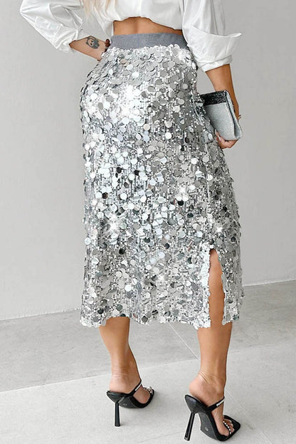 Sequin High Waist Midi Skirt
