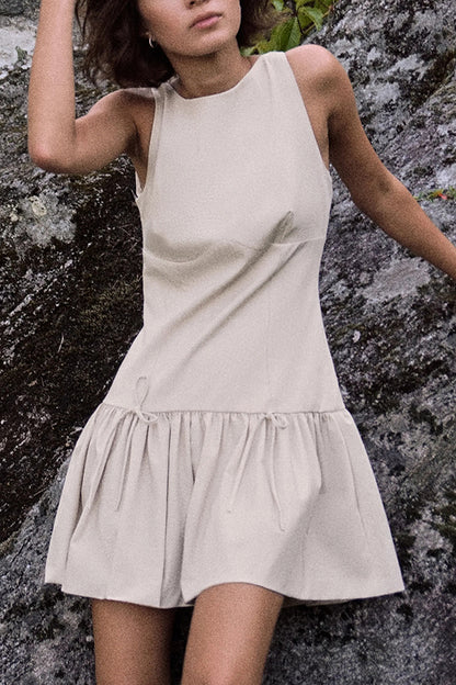 Velvet Bow Embellished Sleeveless Mini Dress