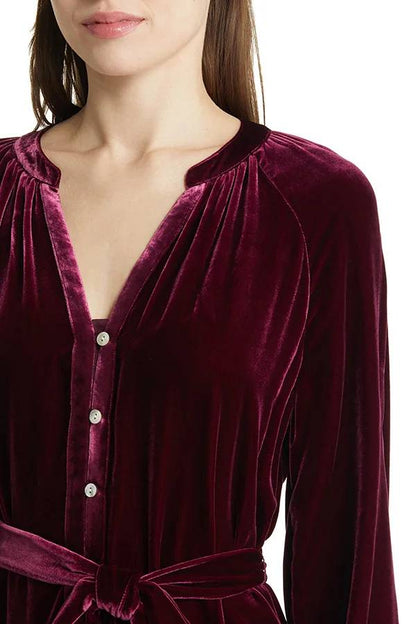 Color Velvet Long-sleeved V-neck Lace-up Mini Dress