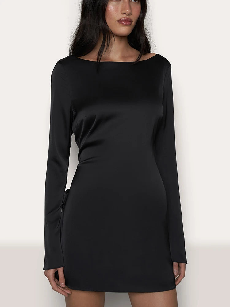 Long Sleeved Bodycon Dress Lace Up Open Back Slim Fit Mini Dress Female Party Club Evening Dress