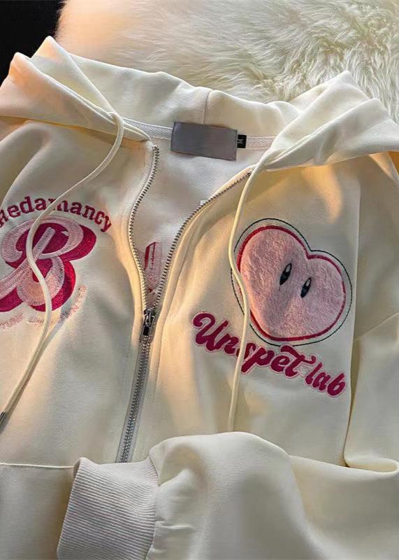 Zipper Hooded Embroidered Cardigan Jacket - Spring/autumn Style