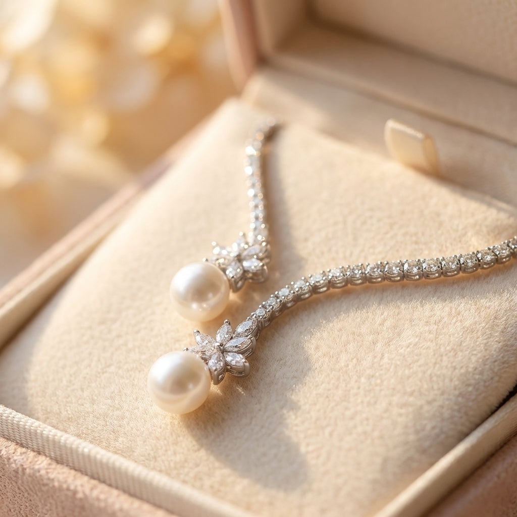 Elegant Shiny Necklace With Pearls Made Of Sterling Silver