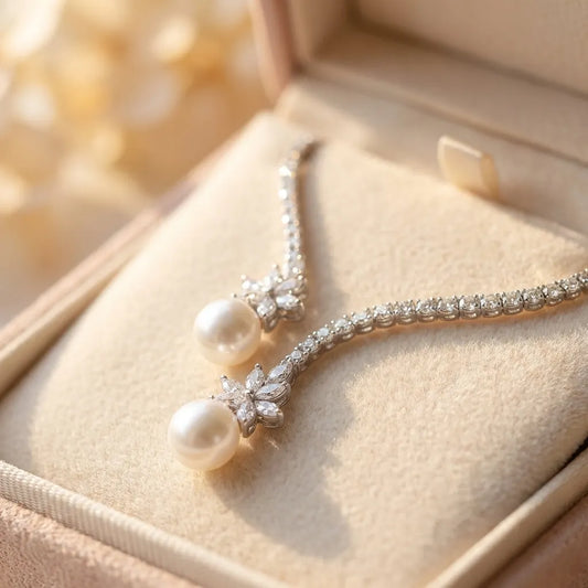 Elegant Shiny Necklace With Pearls Made Of Sterling Silver