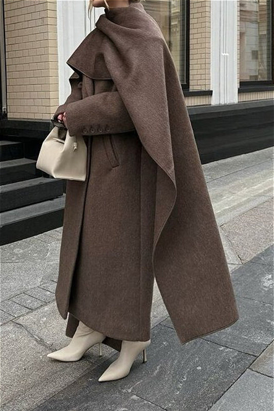 Scarf Collar Longline Woolen Overcoat