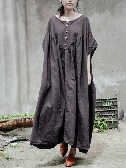 Gray Color Ramie Cotton Long Dress