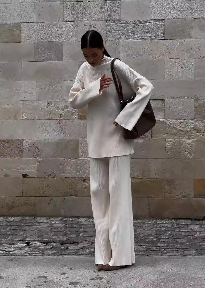 Turtleneck Sweater & Wide-leg Pants Set