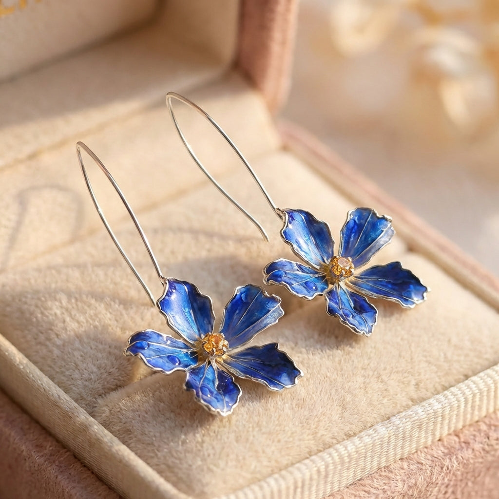 Blooming Blue Flower Earrings