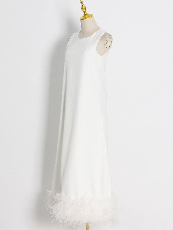 Simple Sleeveless Loose Feathers Color Midi Dresses