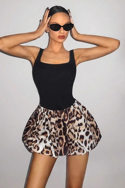 U-neck Leopard Print Backless Bodycon Mini Dress