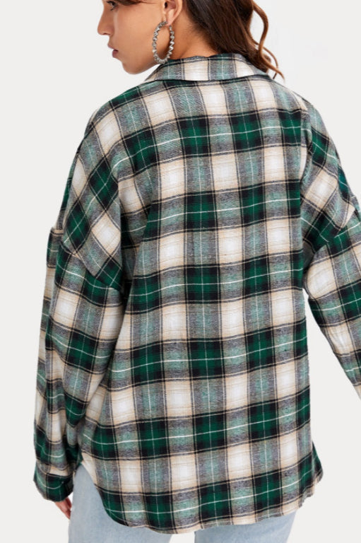 Plaid Stand Collar Button Shirt Blouse