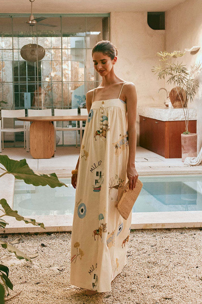 Spaghetti Strap Linen Vacation Maxi Dress