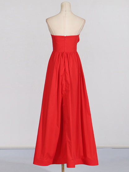 High Waisted Loose Pleated Color Split-joint Three-dimensional Flower Zipper Tube Maxi Dresses