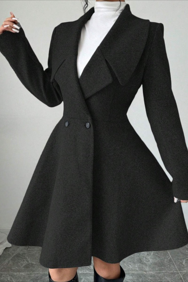 Button Waist Mid Length Sleeve Overcoat