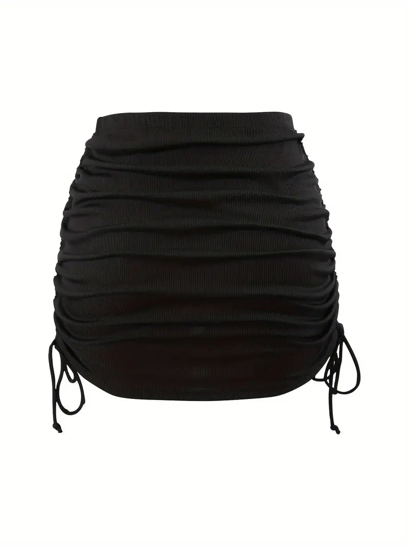Black Drawstring Tie Side Beach Skirt