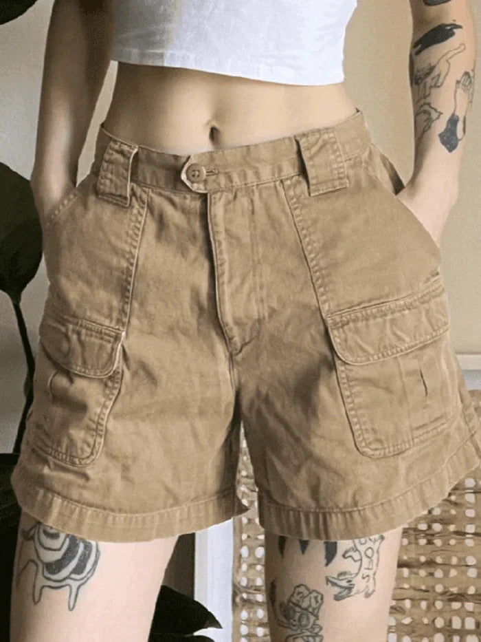 Color Denim Straight Leg Cargo Shorts