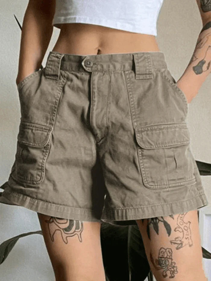 Color Denim Straight Leg Cargo Shorts