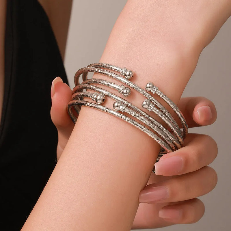 Textured Silver Bangle Bracelet